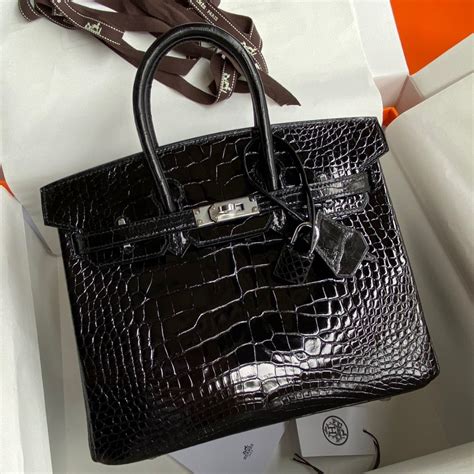 48 Hermes Birkin Shiny Alligator Leather Black