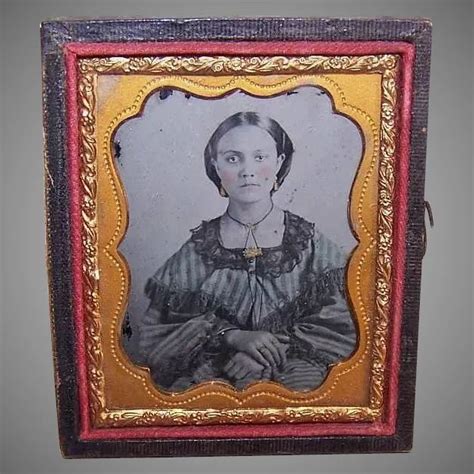 Victorian Ambrotype Of A Young Lady Wearing Gold Jewelry Gold