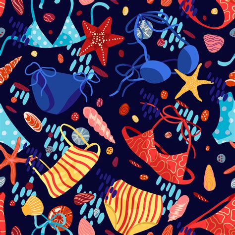 De Las Mujeres Trajes De Ba O Bikini Estrellas De Mar Mano Dibujado Vector Sin Costura Modelo