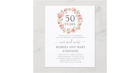 Budget Pink Floral 50th Anniversary Invitation Zazzle