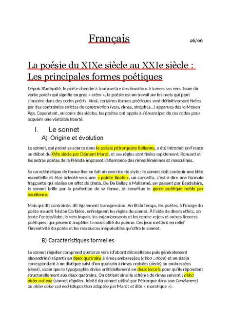 Les formes poétiques Français 26 La poésie du XIXe siècle au XXIe