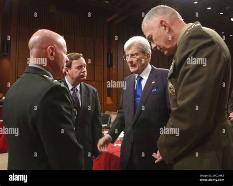 Senate Armed Services Committee Chairman Sen John Warner R Va Second From Right Meets With