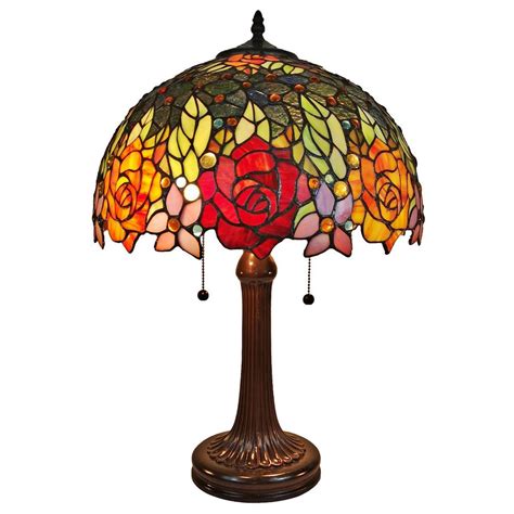 Amora Lighting 23 In Tiffany Style Red Yellow Rose Floral Banker Table