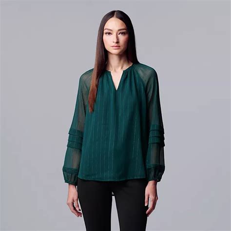 Womens Simply Vera Vera Wang Pleated Sleeve Blouse