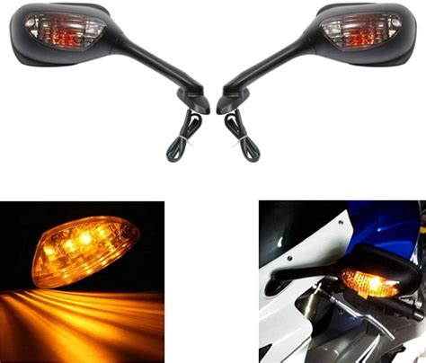 MZS Motorcycle Mirrors Turn Signals Rear View Black Compatible With