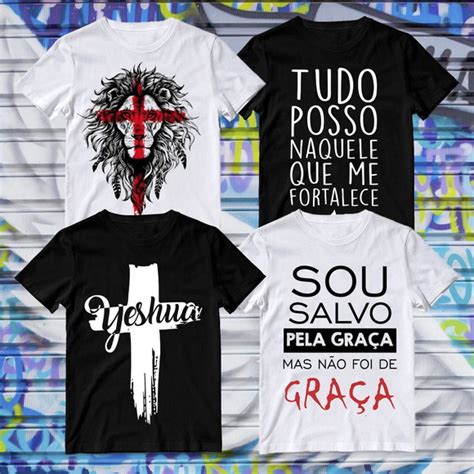 Kit 4 Camisetas Estampada Moda Evangélicas Gospel Cristã Fé