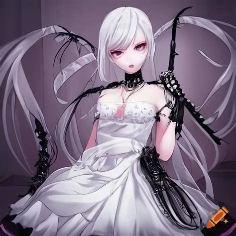 Goth Anime Woman In White Dress And Black Boots On Craiyon