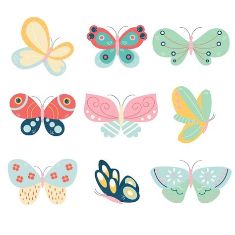 Premium Vector A Collection Of Different Butterflies In Pastel Colors