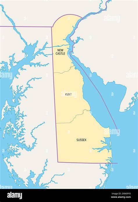 Delaware Us State Political Map With Borders And County Names