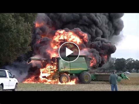 John Deere Sts Combine Fire Sk Farms Soybean Harvest Part