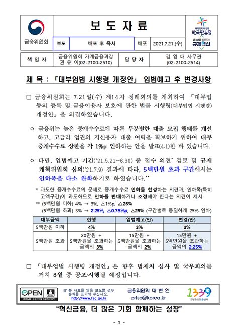 「대부업법 시행령 개정안」 입법예고 후 변경사항