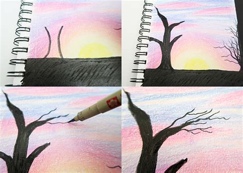 How To Draw A Sunset Step By Step With Pencil