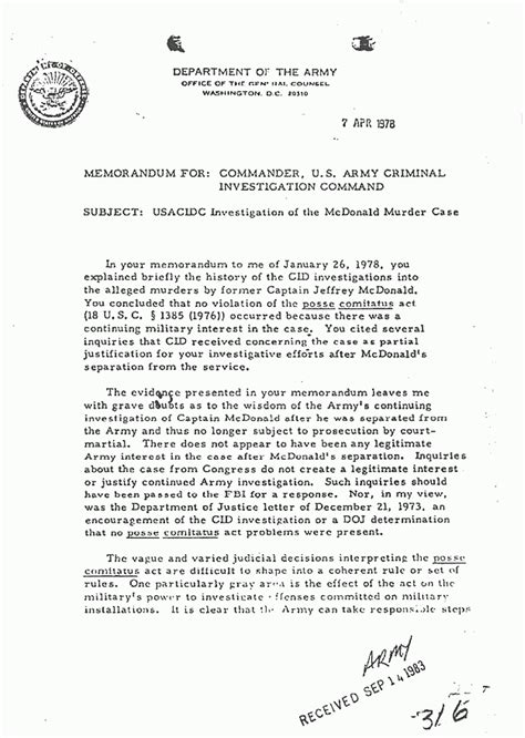 Jeffrey Macdonald Case Justthefacts Jeffrey Macdonald Murder Case Army Memo Re Investigation