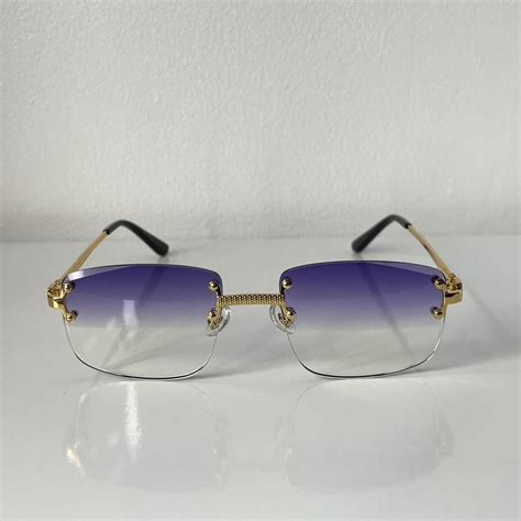 Kachawoo Rimless Sunglasses Square Blue Purple Lens Depop