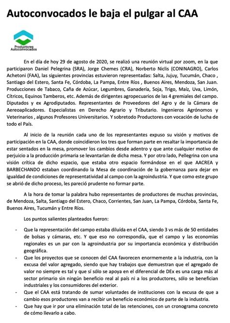 Productores Autoconvocados Se Reunieron Con La Mesa De Enlace Y