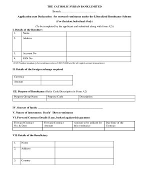 Fillable Online Form A Cum Application Form For Outward Remittance