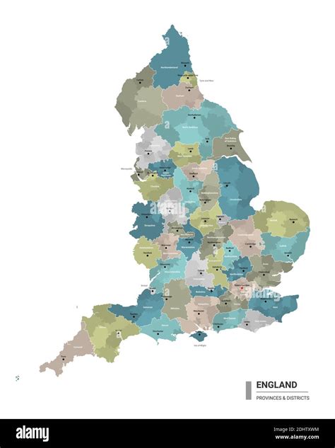 England Higt Detailed Map With Subdivisions Administrative Map Of