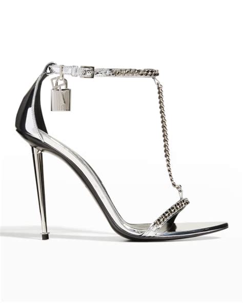 Tom Ford Mirror Padlock T Strap Chain Leather Sandals Neiman Marcus