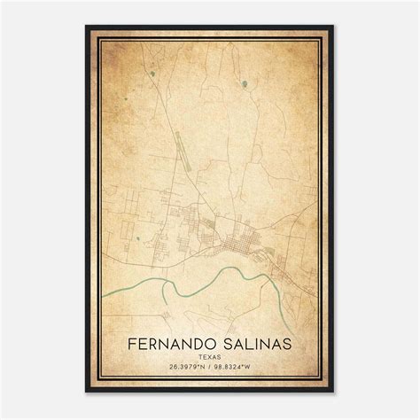 Vintage Fernando Salinas Texas Map Poster, Fernando Salinas TX City