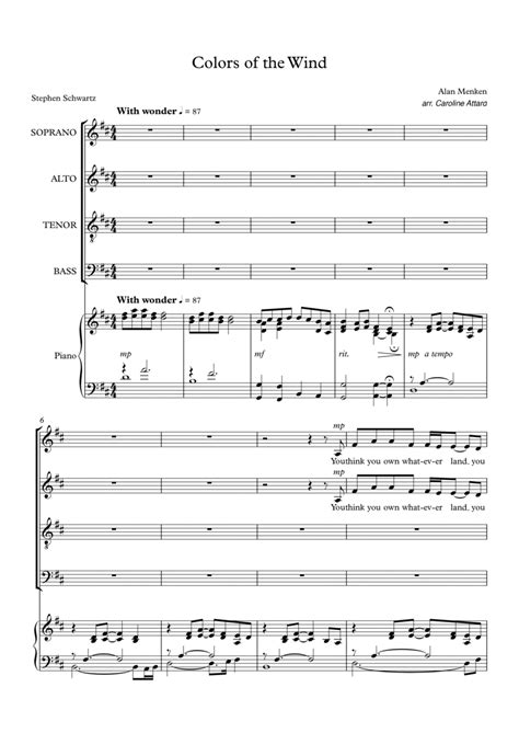 Colors Of The Wind Arr Caroline Attard Sheet Music Vanessa Williams Satb Choir