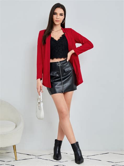 Shein Unity Solid Notched Open Front Blazer Shein Usa