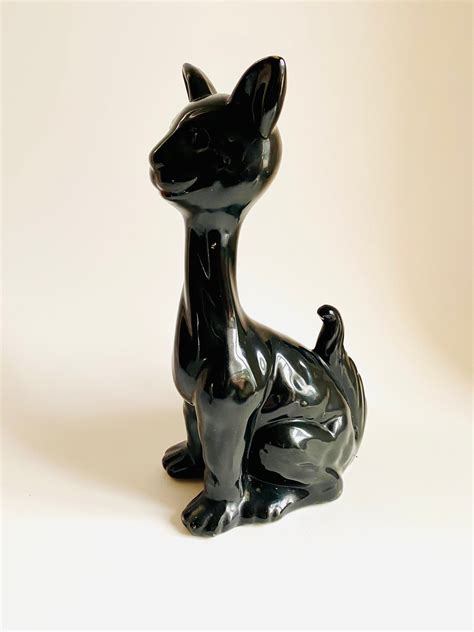 Large Tall Vintage Black Cat Figurine Etsy