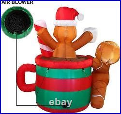 6 Ft Tall Gingerbread Man In Hot Cocoa Mug Inflatable Christmas Decoration Halloween Yard Decor