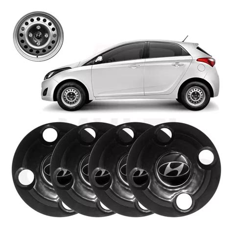 4x Calota Centro Roda Ferro Hyundai Hb20 Hatch Preto Emblema