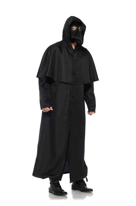 Mens Plague Doctor Black Hooded Cloak Partyexperts