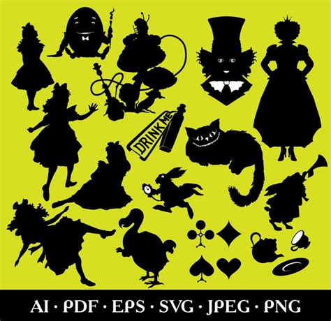 Alice In Wonderland Svg Silhouette Clipart Cameo Cricut White Etsy