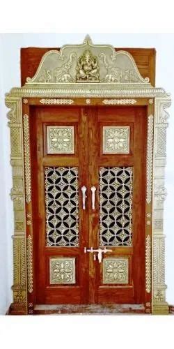 Custom Made Open Hinged Pooja Doors With Brass Fittings 6mm Brass Design Plate Work Provided