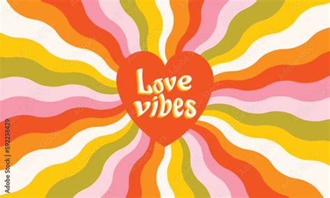 Love vibes retro cartoon poster. Abstract background with a positive ...