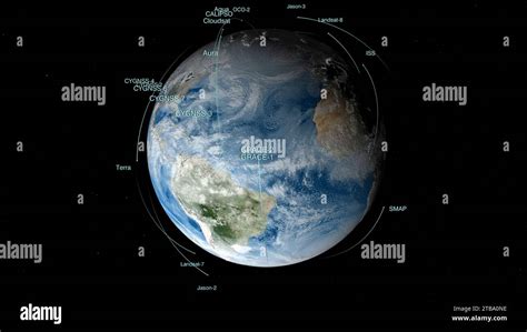 Visualization showing earth observation satellites in orbit around ...