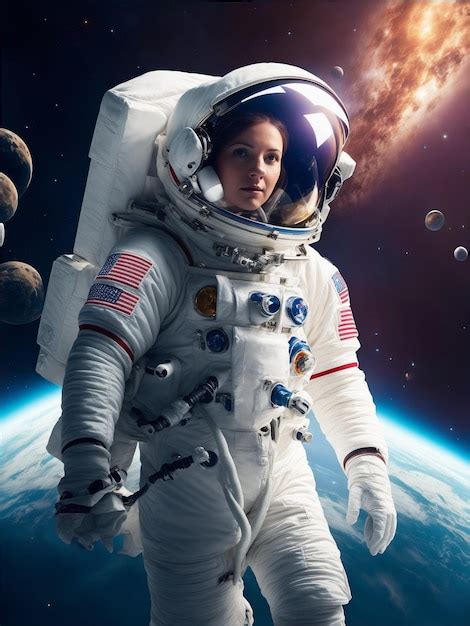 Premium AI Image Medium Shot Female Astronaut Wearing Spacesuit