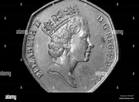 Obverse Side Of A 1994 50 Pence Coin Featuring The 3rd Queen Elizabeth