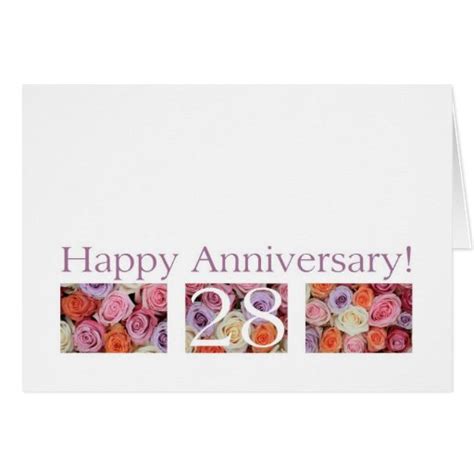 28th Wedding Anniversary Card pastel roses | Zazzle