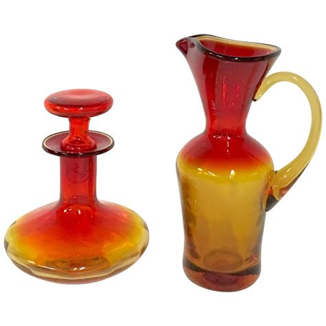 Vintage Pair Of Blenko Glass Amberina Decanter And Pitcher For Sale At 1stdibs