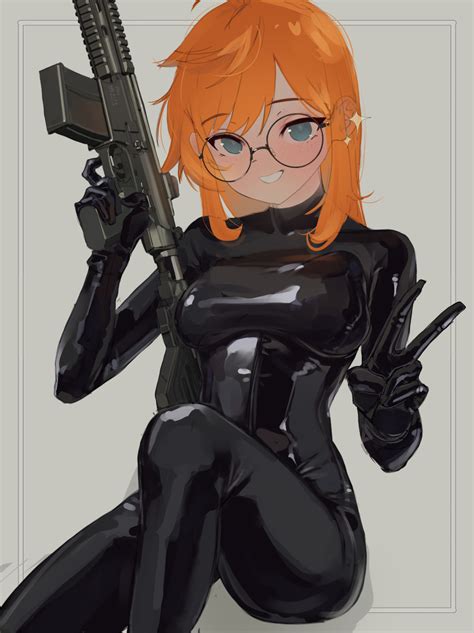 The Big Imageboard Tbib 1girl D Absurdres Assault Rifle Black