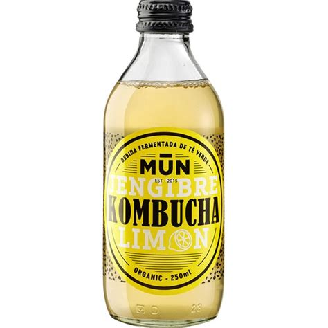 Kombucha bebida fermentada de té verde sabor jengibre limón ecológica