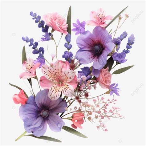 Hermoso Arreglo Floral Con Flores Rosas Y Moradas Png Dibujos Flores