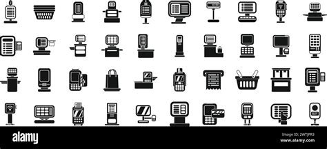 Self Service Checkout Icons Set Simple Vector Supermarket Scan