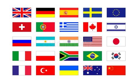 Set of Popular Country Flags Isolated on White Background. Vector EPS ...