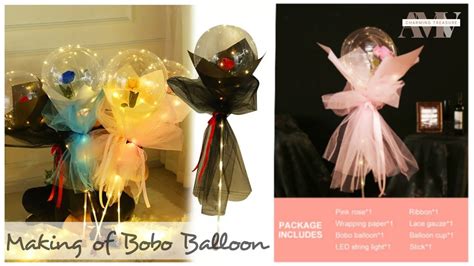 DIY BOBO BALLOON ROSE BOUQUET With LED LIGHTS TUTORIAL Step By Step