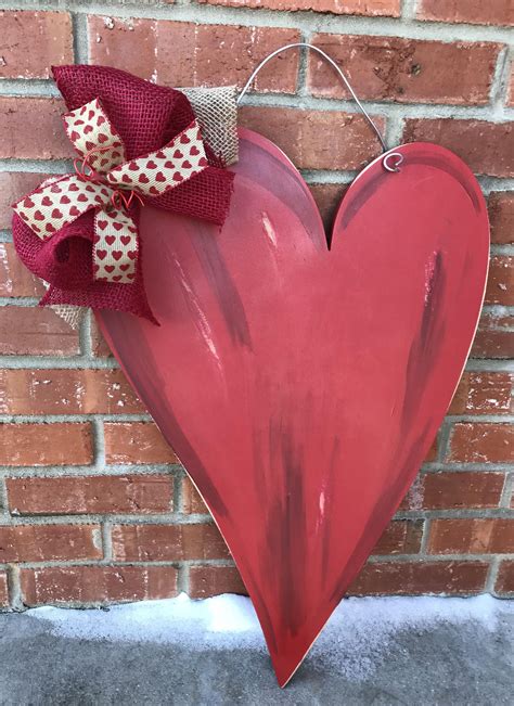 In Stock Wood Heart Door Hanger Etsy Wood Hearts Door Hangers Valentine Crafts