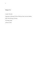 Biology Of Sex Docx Biology Of Sex Jessalyn J Broesder Department Of Biological Sciences