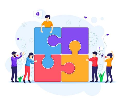 Team Work Concept People Connecting Piece Puzzle Elements 2038033