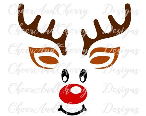 Reindeer Face With Red Nose And Antlers On It S Head In The Style Of