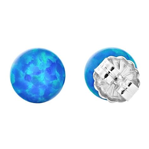 Oceans Mm Pacific Blue Opal Ball Stud Post Earrings Silver Blue