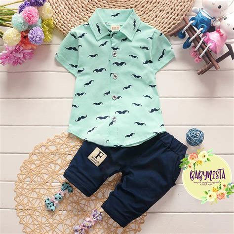 Mint green polo shirt and blue shorts set - Babynista