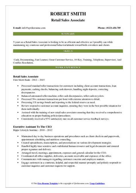 Retail Sales Associate Resume Samples Qwikresume